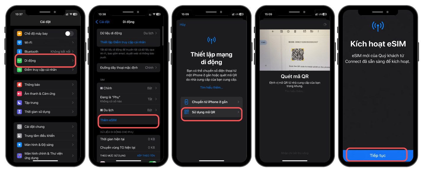 Cài eSIM bằng mã QR trên thiết bị khác