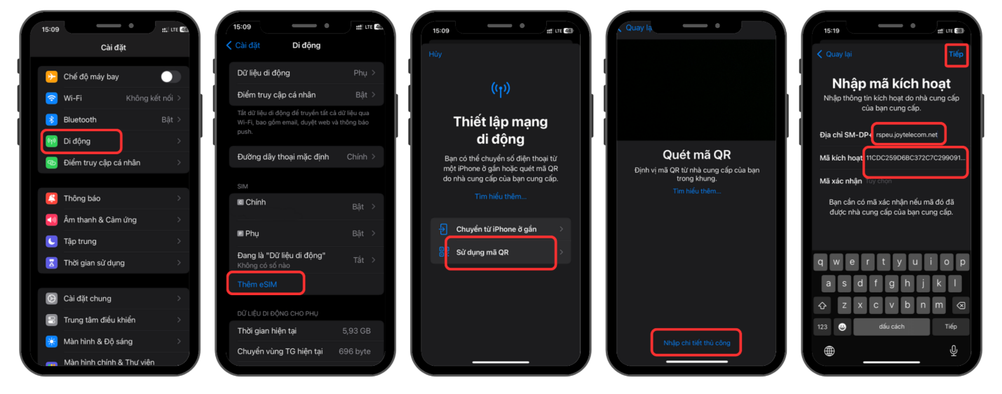 Nhập mã eSIM thủ công trên iPhone