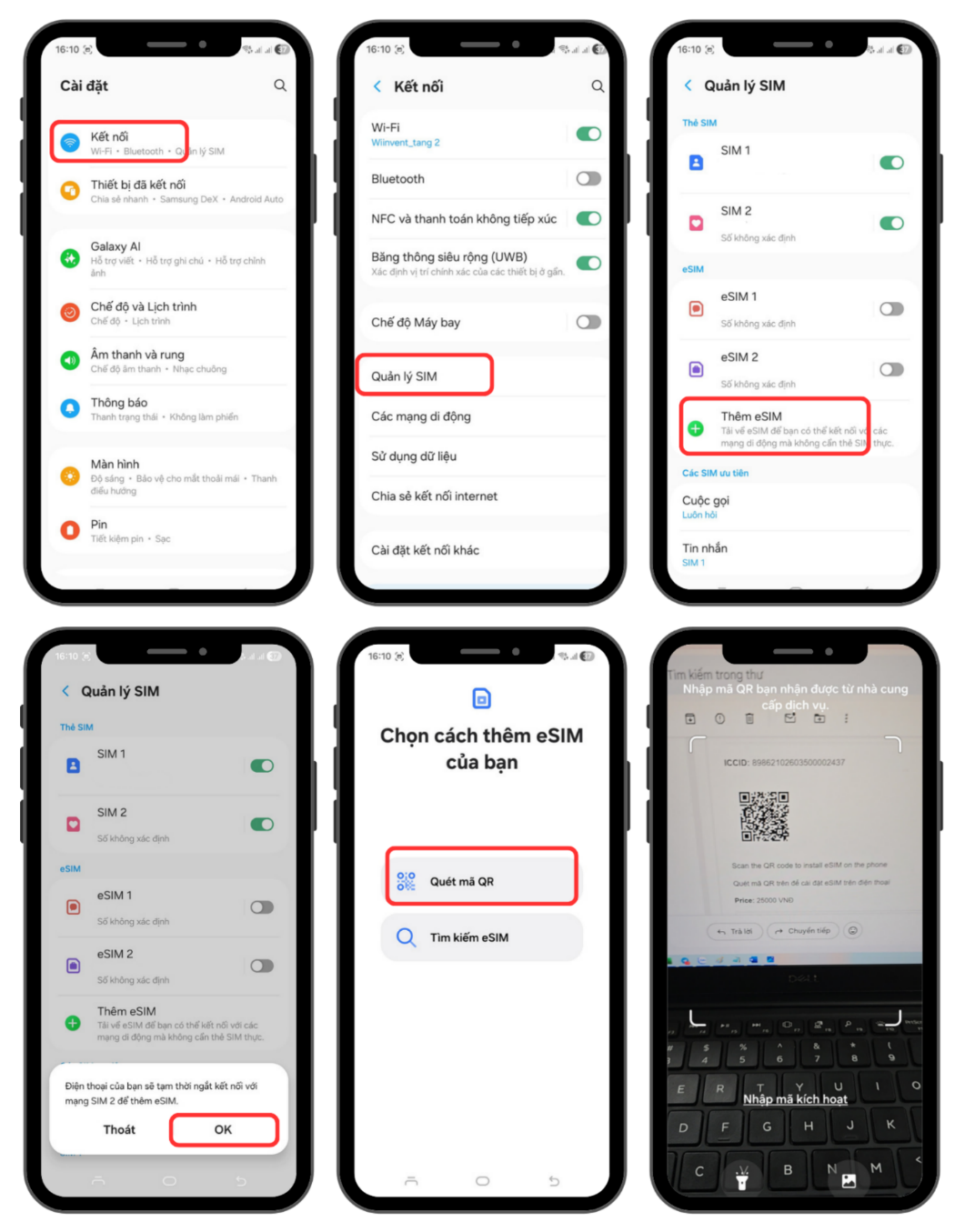 Cài eSIM bằng mã QR trên Android